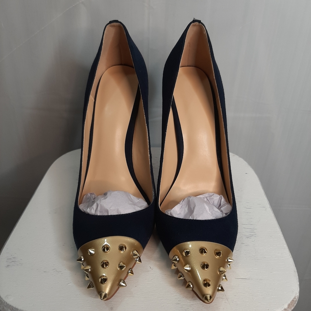 Navy Pumps with Gold Spike Tip 42